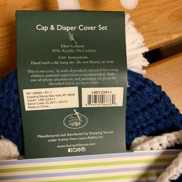 2/$20 NWT Laura Ashley Blue Cap & Diaper Cover Set - Picture 3 of 8